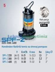 SPF Z 220 Panolu, Kendinden Flatörlü Keson Kuyu / Temiz Su Drenaj Dalgıç Pompası STAR POMPA