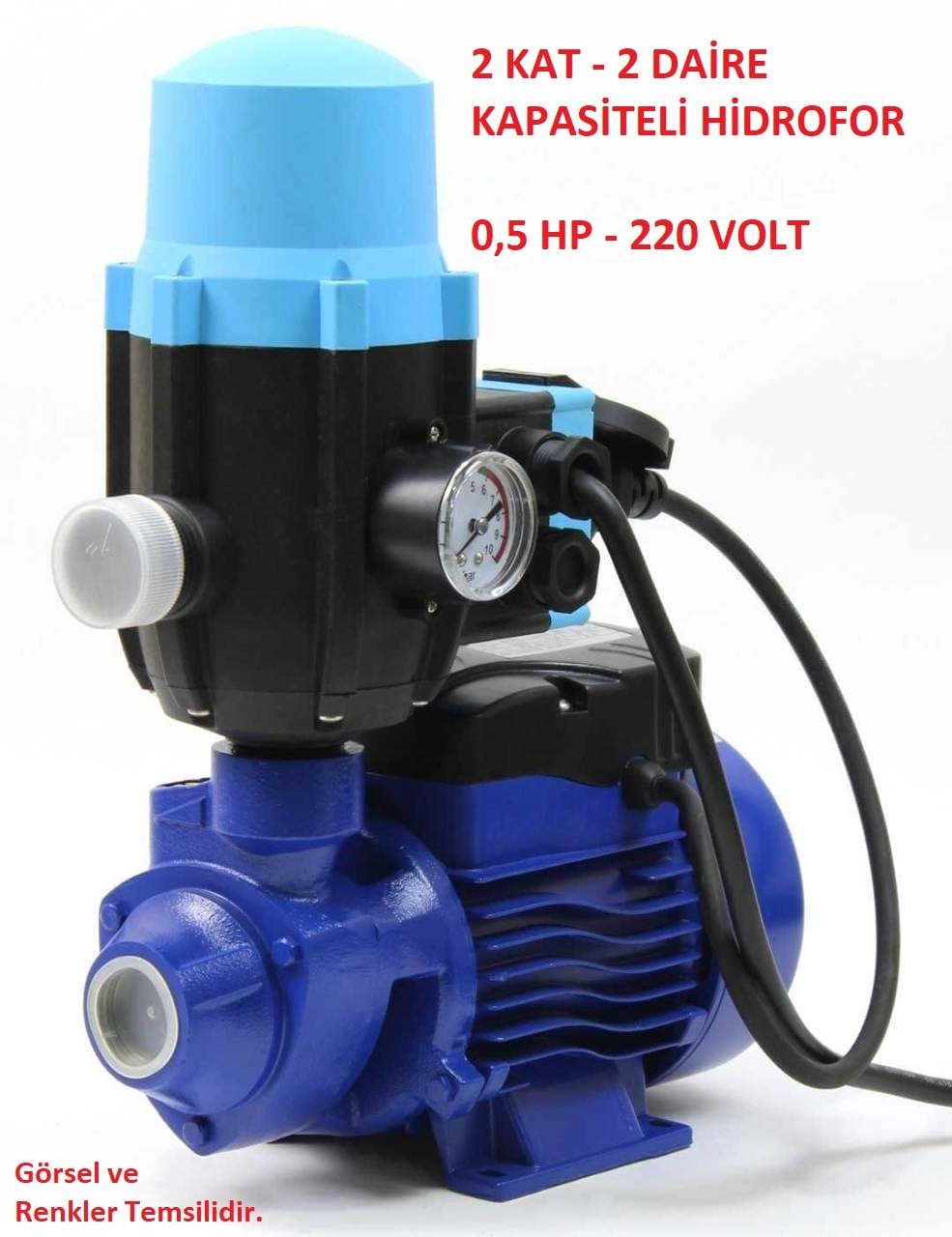 2 Kat - 2 Daire Kapasiteli Hidromatlı Paket Hidrofor 40mSS - 2,5 m3/saat 220 Volt 0,5 HP Preferikal Pompalı