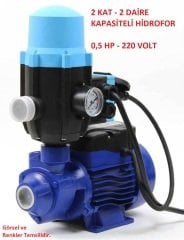 2 Kat - 2 Daire Kapasiteli Hidromatlı Paket Hidrofor 40mSS - 2,5 m3/saat 220 Volt 0,5 HP Preferikal Pompalı