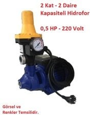 2 Kat - 2 Daire Kapasiteli Hidromatlı Paket Hidrofor 40mSS - 2,5 m3/saat 220 Volt 0,5 HP Preferikal Pompalı