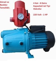 4 Kat - 8 Daire Kapasiteli Hidromatlı Paket Hidrofor 50mSS - 5 m3/saat 220 Volt 1 HP Jet Tipi Pompalı