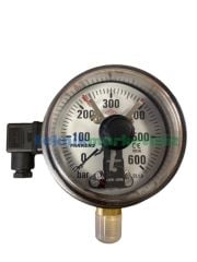 Ø100mm 0/600 Bar Alttan Bağlantılı ÇİFT Elektrik Kontaklı Hassas Manometre, Basınç Ölçer IP65 Kurutip G1/2'' CL1,0 PAKKENS