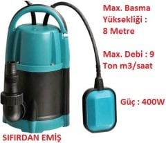 400W 8 mSS - 9 Ton m3/saat Temiz Su Drenaj Dalgıç Pompası (Sıfırdan Emişli) Plastik Gövdeli 220Volt MOMENTUM PKS-400PA