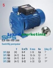 SPS 200 2HP Santrifüj Pompa H(max):30mSS, Debi(Max):12m3/saat STAR POMPA