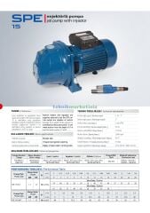 SPE 15 Enjektörlü(Derinden Emişli) Su Pompası 1,5 HP - 1,1KW Enjektörlü Pompa STAR POMPA