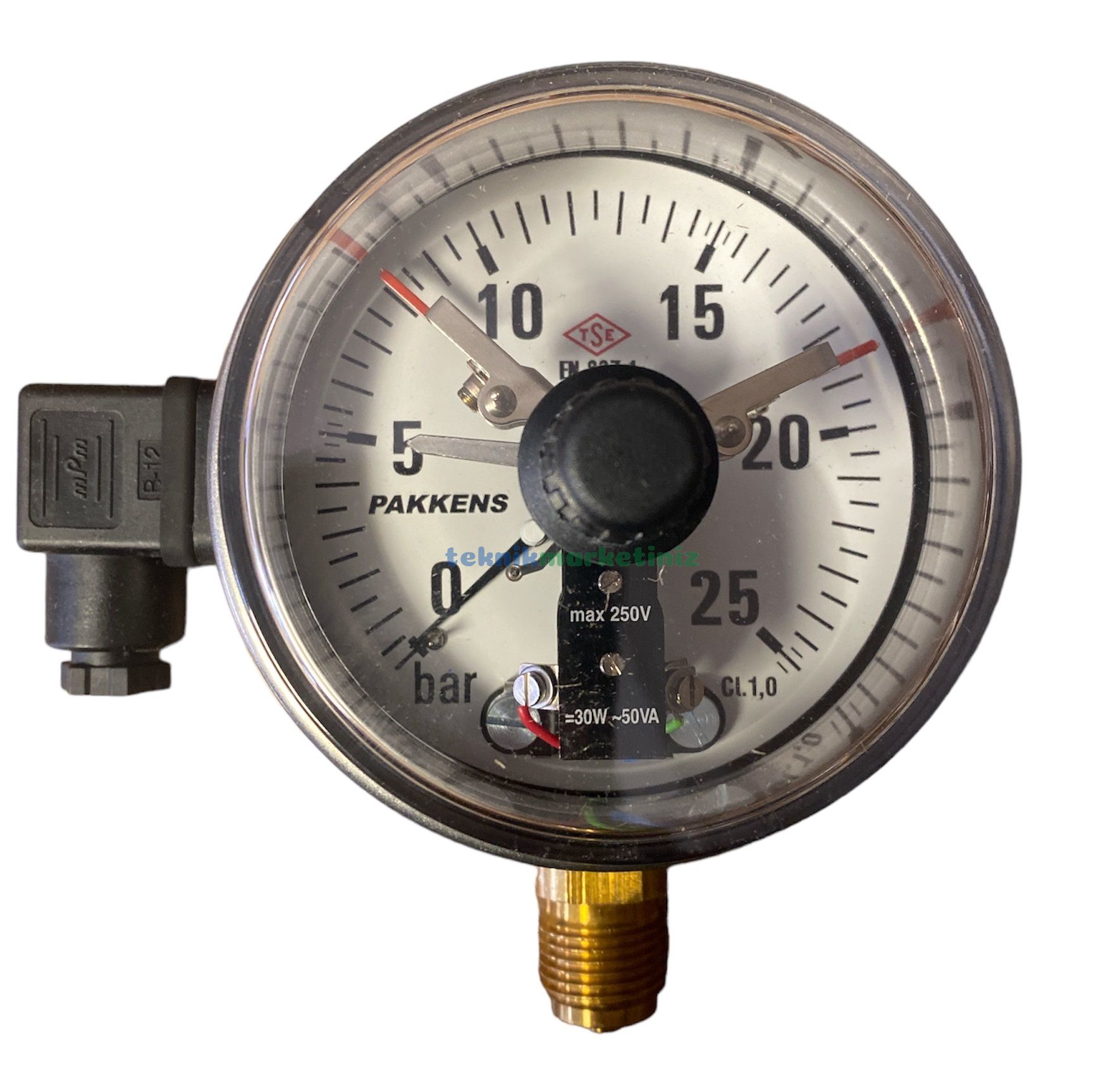 Ø100mm 0/25 Bar Alttan Bağlantılı ÇİFT Elektrik Kontaklı Hassas Manometre, Basınç Ölçer IP65 Kurutip G1/2'' CL1,0 PAKKENS