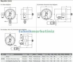 Ø100mm 0/25 Bar Alttan Bağlantılı ÇİFT Elektrik Kontaklı Hassas Manometre, Basınç Ölçer IP65 Kurutip G1/2'' CL1,0 PAKKENS