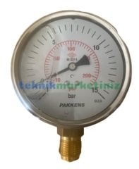 Ø100mm -1 / +15 Bar Alttan Bağlantılı Gliserinli (Sıvı Dolgulu) G1/2'' ManoVakummetre CL2,5 PAKKENS