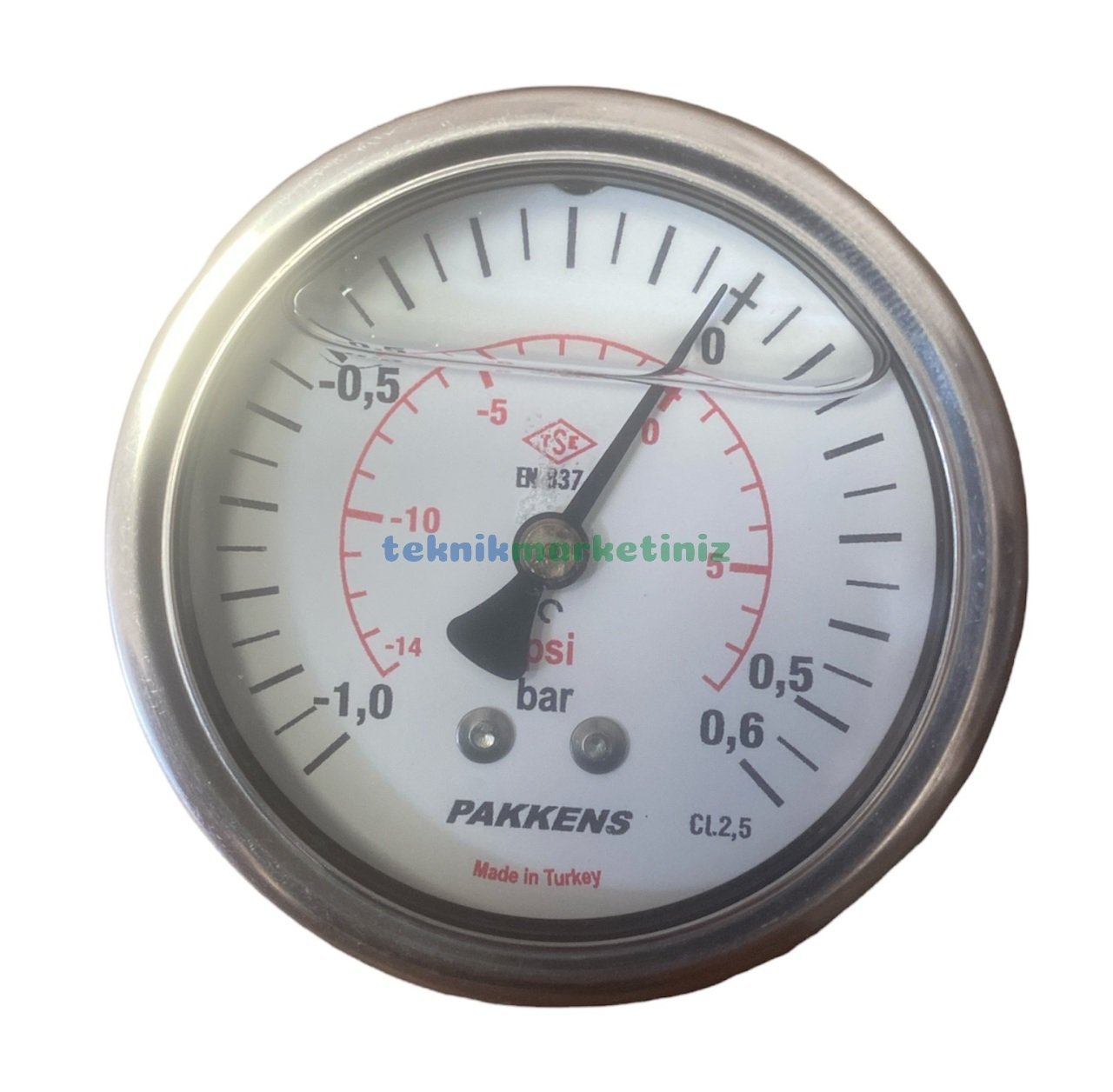 Ø63mm -1 / +0,6 Bar Panotip Arka Bağlantılı Gliserinli (Sıvı Dolgulu) G1/4'' ManoVakummetre CL2,5 PAKKENS