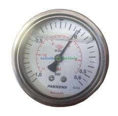 Ø63mm -1 / +0,6 Bar Panotip Arka Bağlantılı Gliserinli (Sıvı Dolgulu) G1/4'' ManoVakummetre CL2,5 PAKKENS