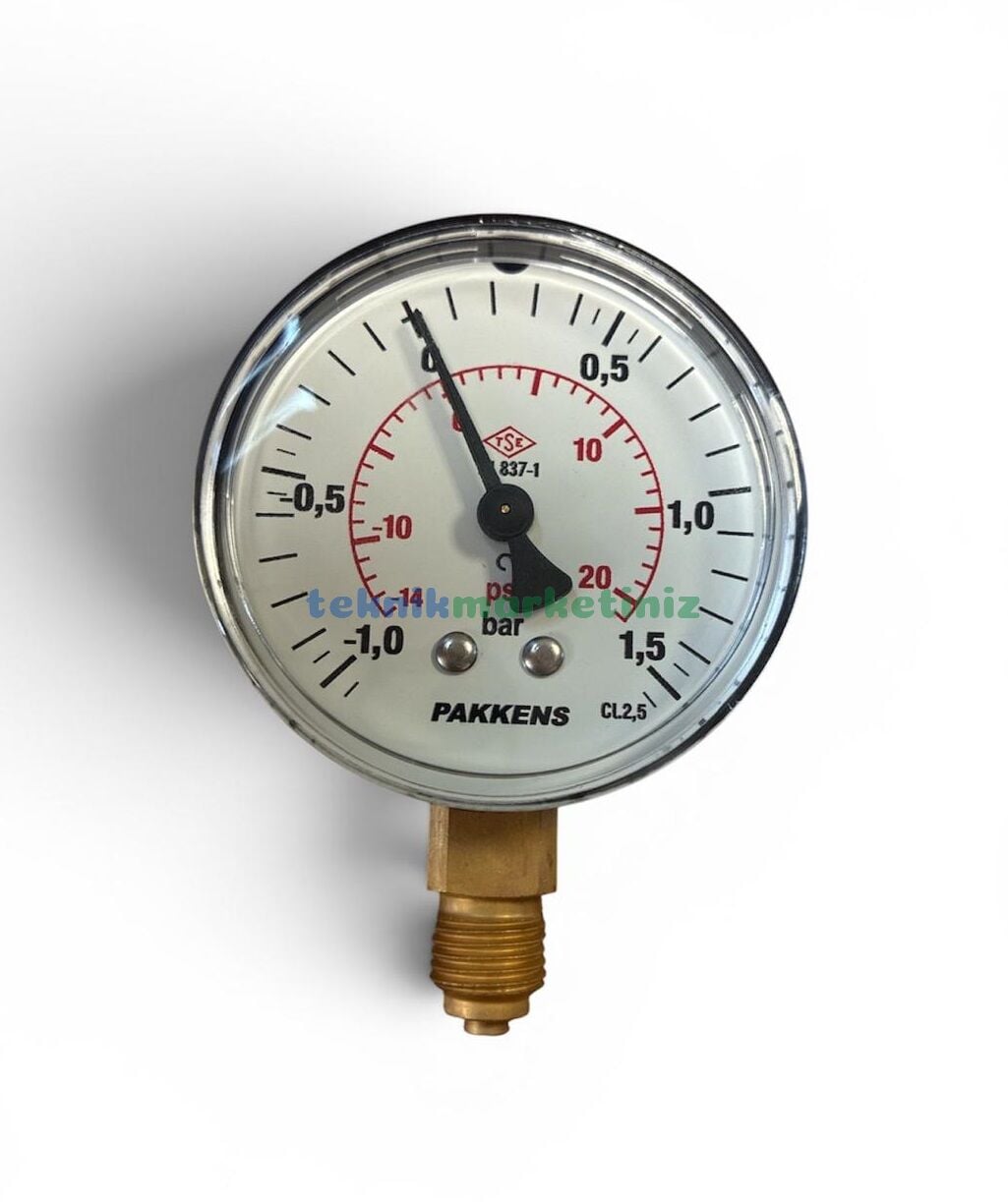 Ø63mm -1 / +1,5 Bar Alttan Bağlantılı Kurutip G1/4'' ManoVakummetre, Vakum Göstergesi CL2,5 PAKKENS