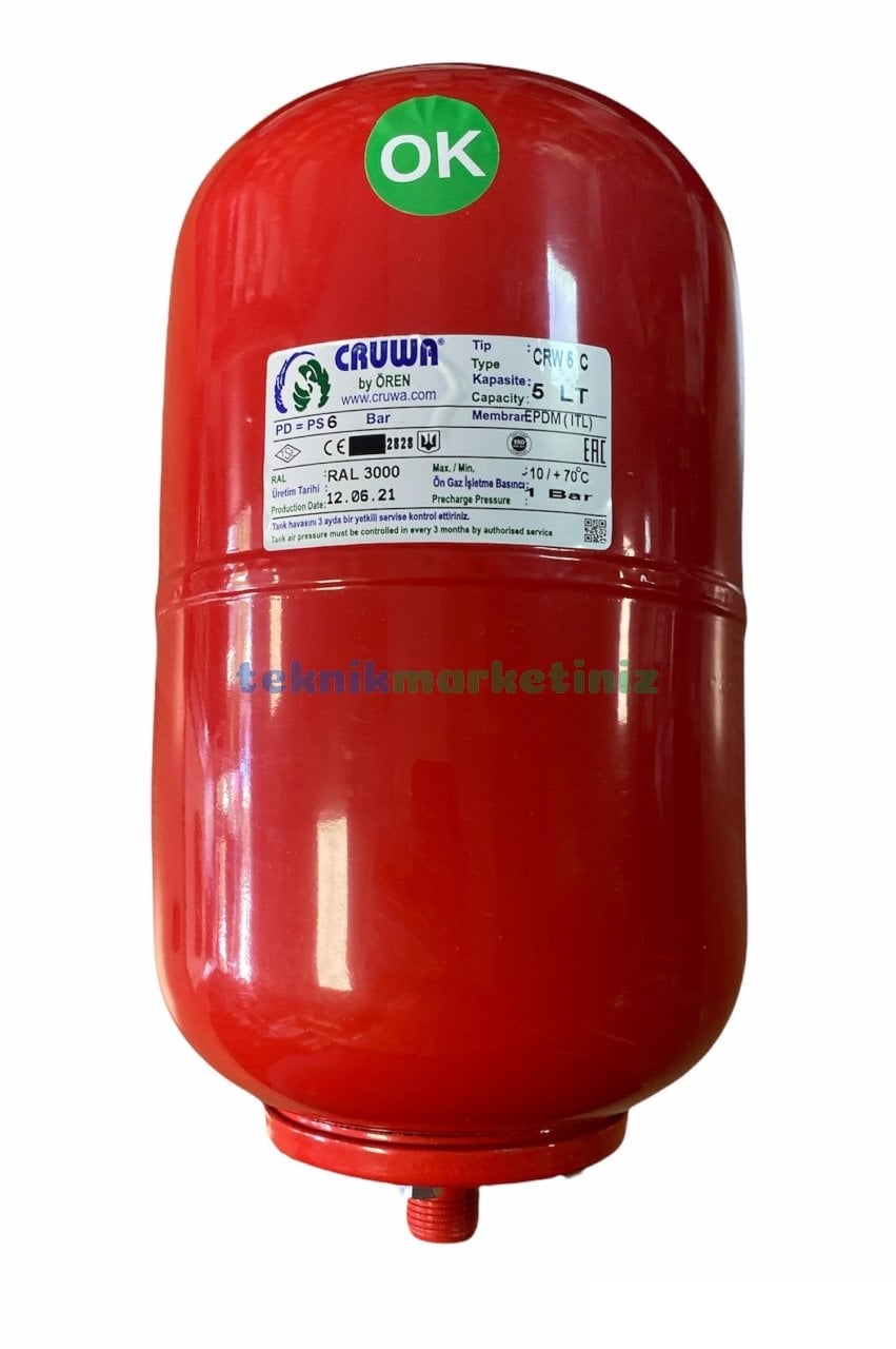 6 Litre Silindirik Tip, Dikey Genleşme Tankı, Hidrofor Tankı