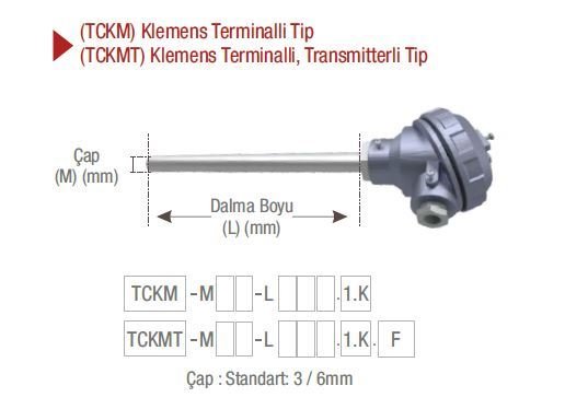 EMKO ( TCKMT ) ‘‘K’’ NiCr-Ni TİPİ TRANSMİTTERLİ, MİNERAL İZOLELİ KLEMENS TERMİNALLİ TİP TERMOKUPL EMKO TCKMT -