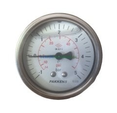Ø63mm -1 / +5 Bar Panotip Arka Bağlantılı Gliserinli (Sıvı Dolgulu) G1/4'' ManoVakummetre CL2,5 PAKKENS