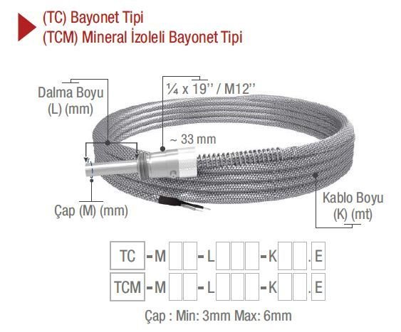 EMKO ( TC ) ‘‘K’’ NiCr-Ni TİPİ BAYONET TİP TERMOKUPL EMKO TC -