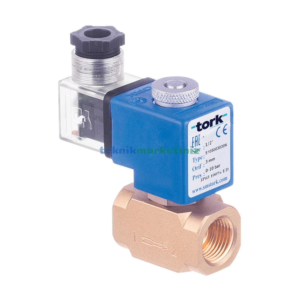 1/2'' Sıfır Basınç Normalde Kapalı Solenoid Vana TORK S1050.03.070 (0 - 5 BAR), Dolu Gövde Direk Çekmeli 0 Basınç Seri (7mm Orifis) 110 VAC