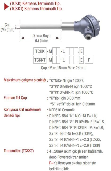 EMKO ( TCKKT ) Transmitterli, Seramik Kılıflı, Klemens Terminalli Tip Termokupl EMKO TCKKT -