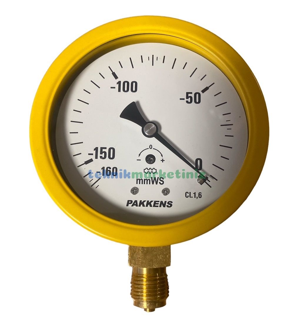 Ø100mm -160/0 mmWS Alttan Bağlantılı Kapsül Diyaframlı Vakummetre, Vakum Göstergesi Kurutip G1/2'' CL1,6 PAKKENS