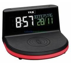 Kablosuz Şarj Cihazı İstasyonlu(Qi) ve 1xUSB Girişli, Termometreli, Alarmlı Masa Çalar Saati TFA Dostmann 60.2028.01 TM832.2016.01