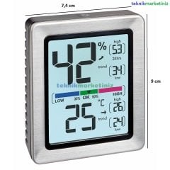 Paslanmaz Çelik Çerçeveli, Dijital Sıcaklık ve Nem Ölçer ''EXACTO'' Termometre-Higrometre TFA Dostmann 30.5047.54 TM832.1046.54