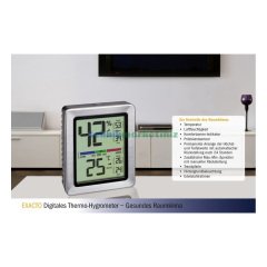 Paslanmaz Çelik Çerçeveli, Dijital Sıcaklık ve Nem Ölçer ''EXACTO'' Termometre-Higrometre TFA Dostmann 30.5047.54 TM832.1046.54