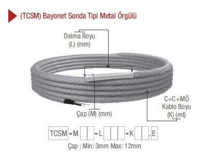 EMKO ( TCSM ) ‘‘K’’ NiCr-Ni TİPİ BAYONET SONDA TİP METAL ÖRGÜ KABLO TERMOKUPL EMKO TCSM -