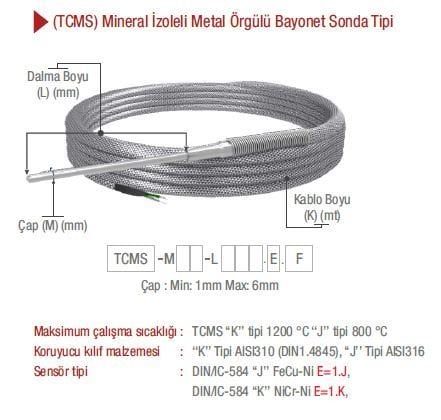 EMKO ( TCMS ) ‘‘K’’ NiCr-Ni TİPİ MİNERAL İZOLELİ BAYONET SONDA TİP TERMOKUPL EMKO TCMS -