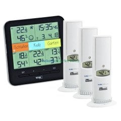 3 Kablosuz Transmitterli 4 Ayrı Nokta, Oda, Ortam, Mekan, Depo Sıcaklık ve Nem Ölçer, Telsiz Termometre-Higrometre KLIMA@HOME TFA Dostmann 30.3060.01.IT TM832.1144.01.IT