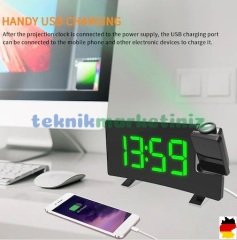 Projeksiyonlu, FM Radyolu, USB'li Telefon Şarj İşlevli, Alarmlı Masa Çalar Saati TFA Dostmann 60.5015.04 TM832.2145.04