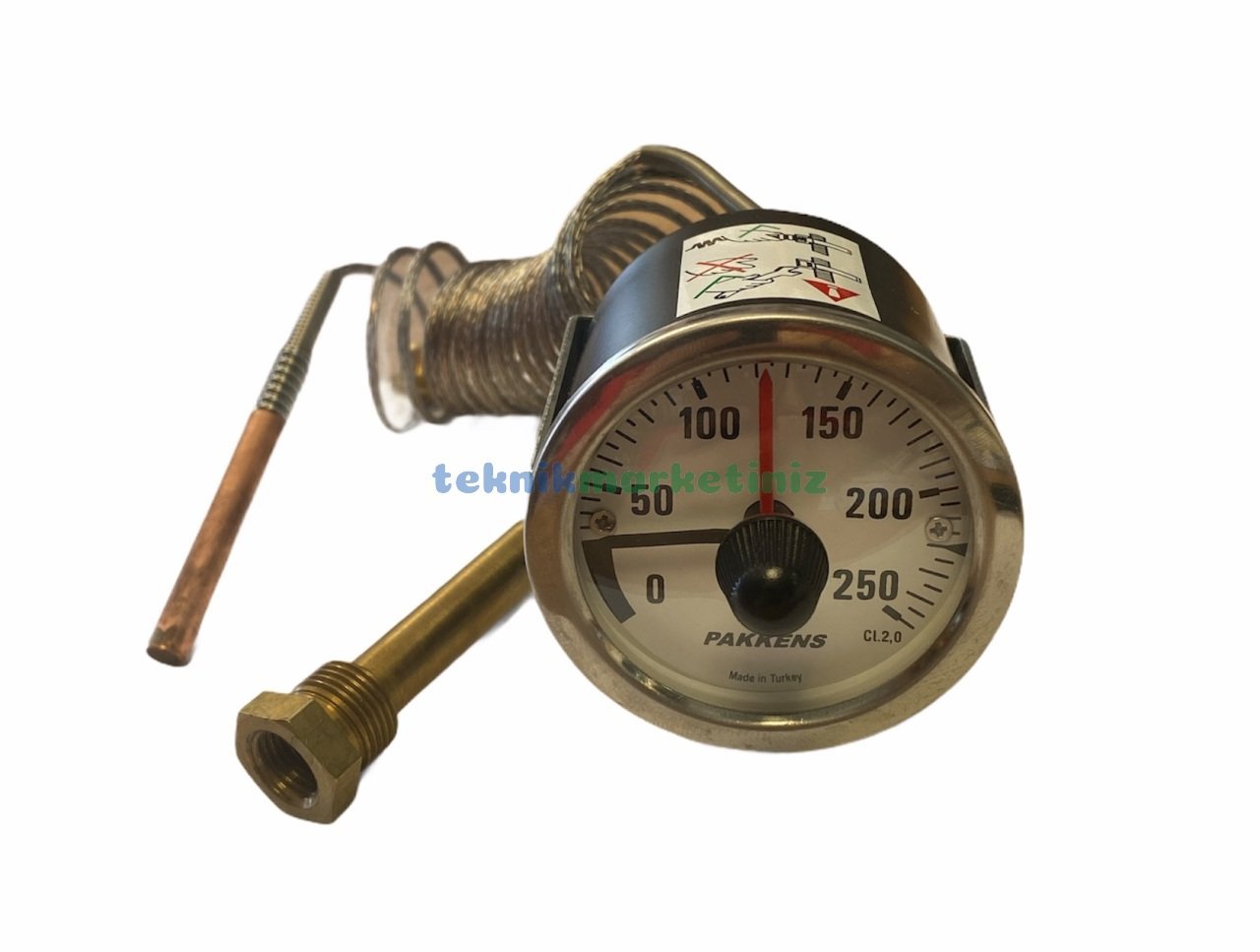Ø60mm 0/250 C° Tek Elektrik Kontaklı Termometre, Gaz Dolgulu Sıcaklık / Hararet Ölçer, Arkadan Bağlantılı Panotip PAKKENS Microtac