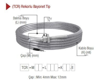 EMKO ( TCR ) ‘‘K’’ NiCr-Ni TİPİ REKORLU BAYONET TİP TERMOKUPL EMKO TCR -